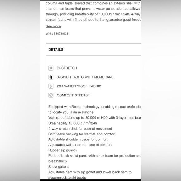 Zara White & Black Ski Suit Size Large NWT - Picture 5 of 11